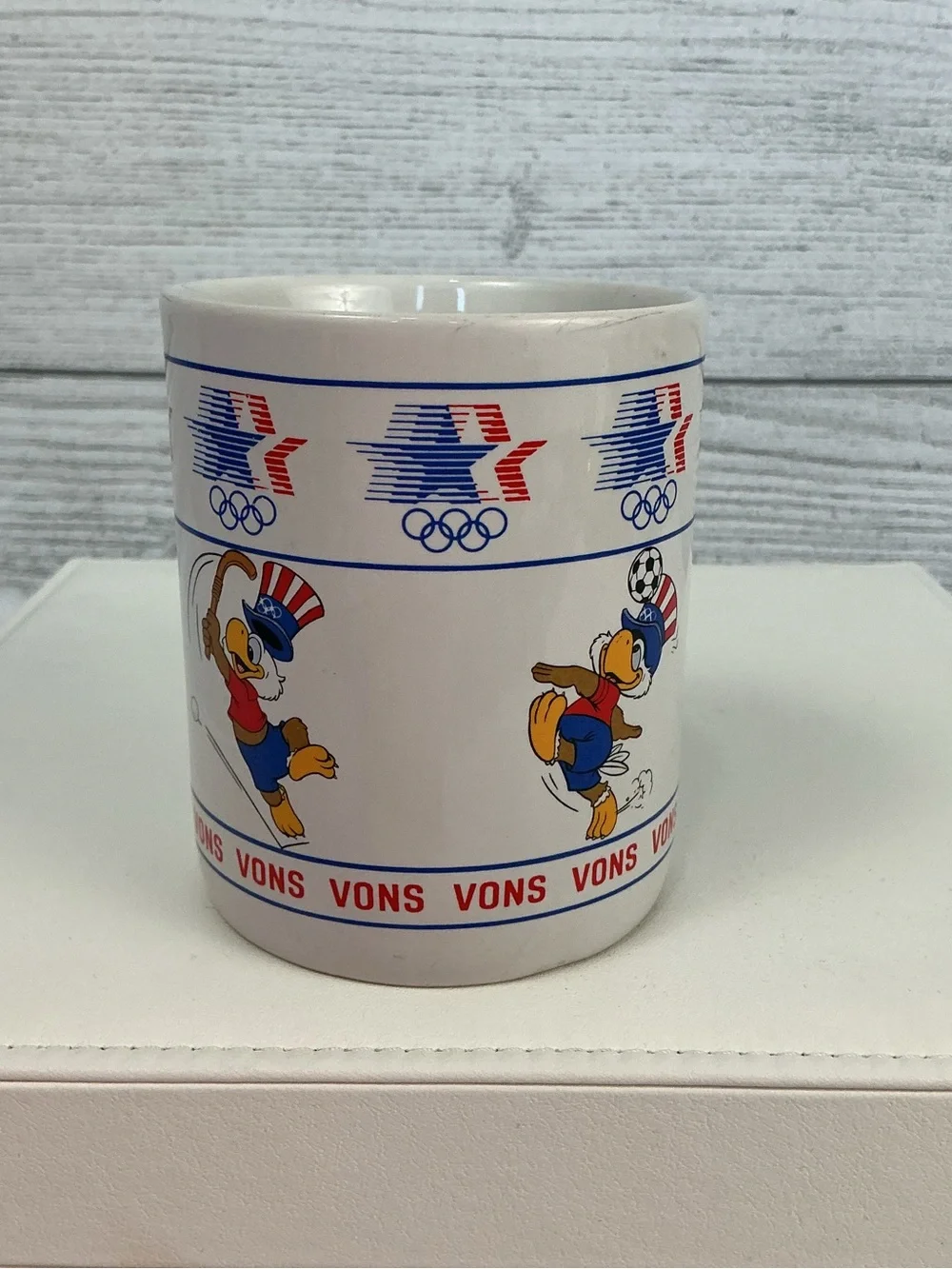 Vons Vintage 1984 Olympic Mascot Coffee Mugs - Set of 3 - Red, White & Blue